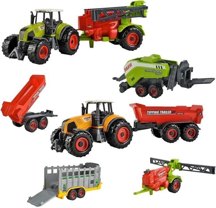 Jouet Tracteur Remorque - YYV - Couleurs Multiples - 1 Tracteur - 6 Machines Agricoles - EN71