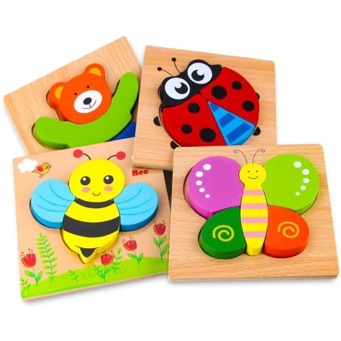 Puzzle - Puzzle à Encastrements - Bois véritable - Animaux - 1 à 4 ans