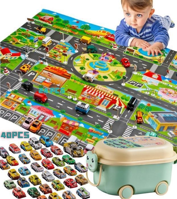 Jouet pour Enfants 3 4 5 6 7 ansLot de 40 Mini voiture et Tapis de jeu de Circulation pour Enfant Garcon51.18 x 39.37