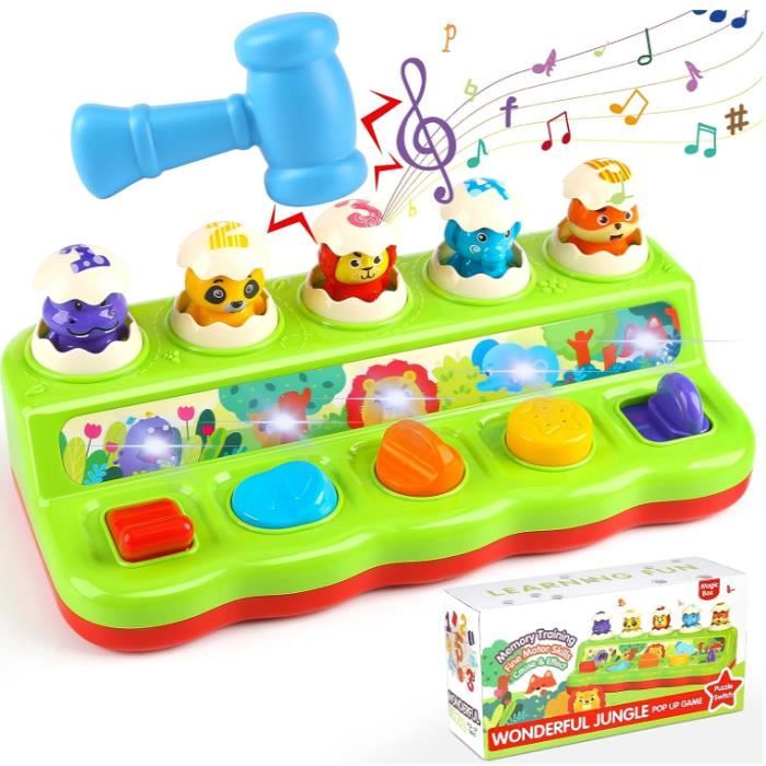 Jouet interactif - Montessori - Pop Up Animaux - Musique et Lumières - Développe la motricité fine - 6-18 mois