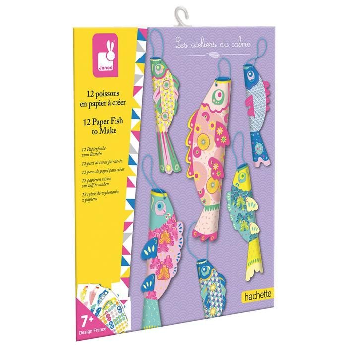 Kit Loisir Créatif - JANOD - Poissons en papier (12) - Dès 7 ans - Activité relaxante - Multicolore