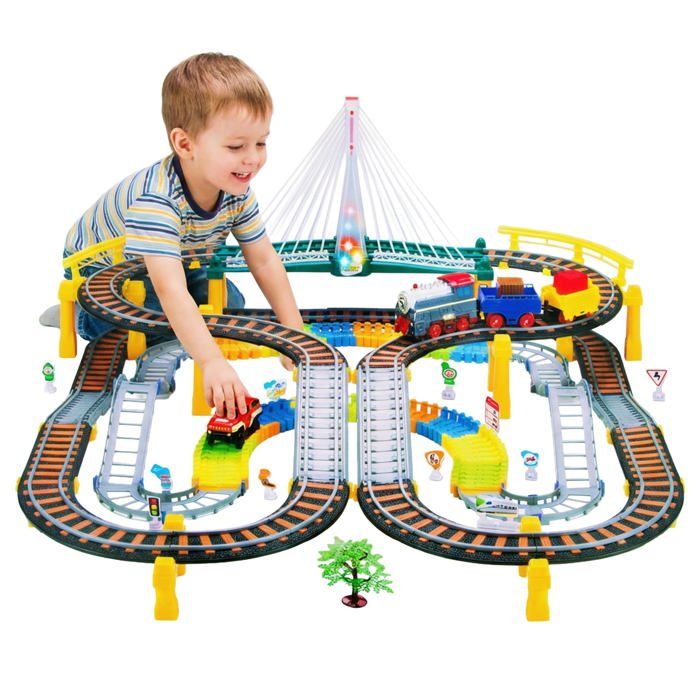 Circuit 2-en-1 Kinderplay: train électrique et piste auto pont lumineux loco sonore (KP0635)