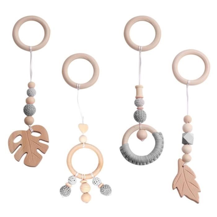 Lot de 4 arches de jeu en bois pour bébé - Arche de jeu en bois pour bébé - Gym - Jouet actif pour bébé - Gris
