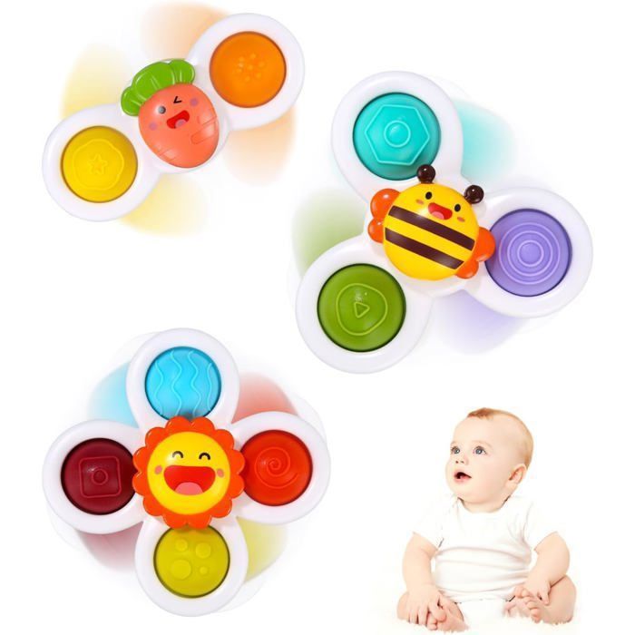 3 Pièces Jouets TournantsJouet à VentouseJouets De Bain Ventouse Spinner Bébé (1-3 Ans) Jouets Jouet Sensoriel pour Bébé