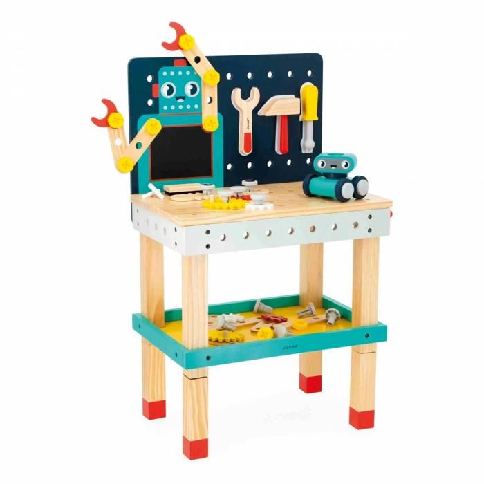 Jeu de Bricolage Enfant - JANOD - Établi Robot BricoKids - 51 Accessoires - 3 Outils - Évolutif