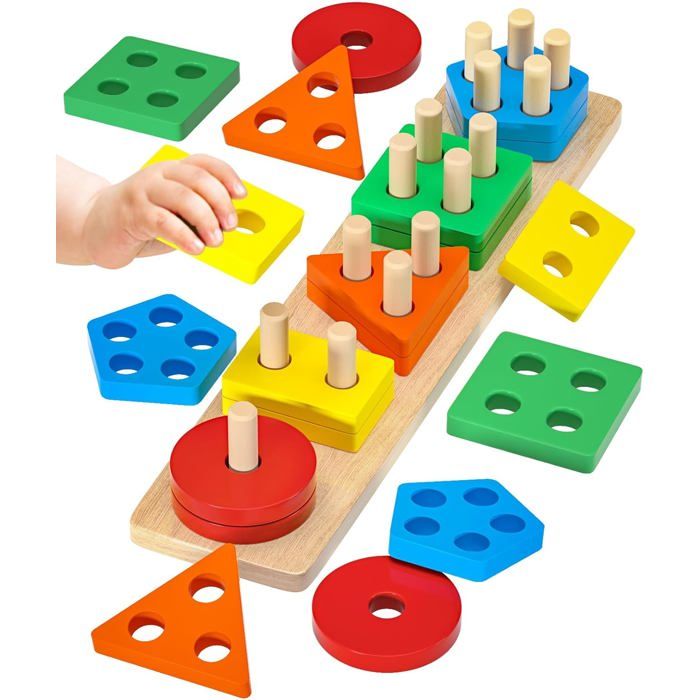 Jouet Bebe 1 2 3 Ans Jeux Montessori Enfant 1 2 3 Ans Jeu Educatif en Bois Puzzle à Empiler et de Tri Cadeau Garçon Fille