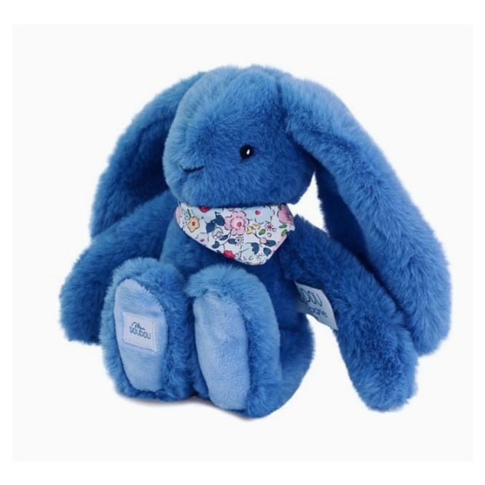 Doudou et Compagnie - Peluche Lapin Fleurette bleu 25 cm