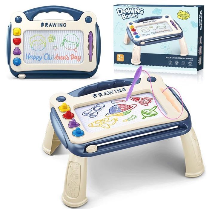Ardoise magique - HONO - Tableau de dessin magnétique - Bleu - Pieds pliables - 4 zones colorées