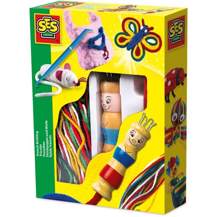 SES Creative - Tricotin - Kit Tricotin Enfant - Activité Manuelle Loisir Créatif-Poupée Tricotin en Bois - Outil de Tissage - 5+