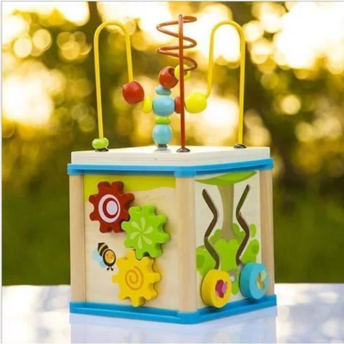Cube dActivité Multifonctionnel Ensemble Centre de Jouet Coloré en Bois avec Jeu de Labyrinthe Cadeau pour Enfants Préscolaires