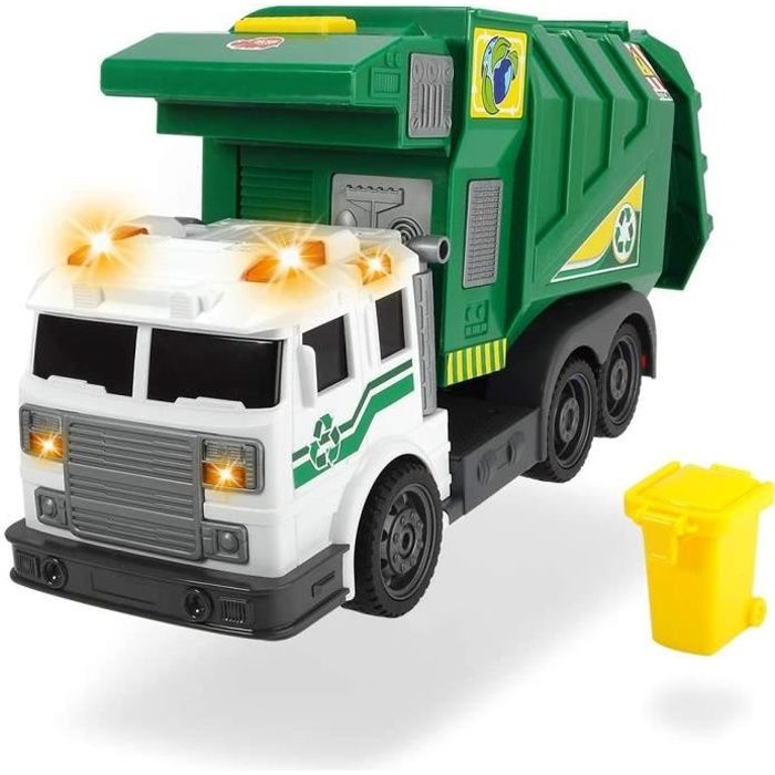 Dickie Toys Camion poubelle 39cm  à roues libres avec son et lumière