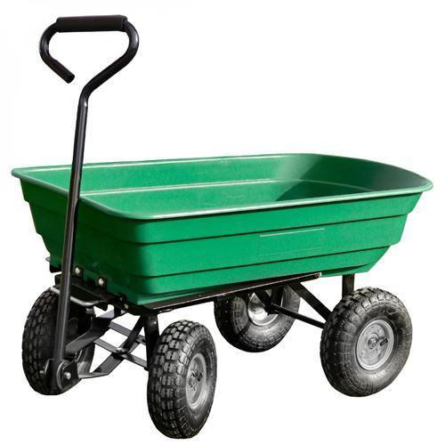 Chariot de jardin, remorque de transport à roulettes - 75 L - 260 Kg - Vert - Linxor