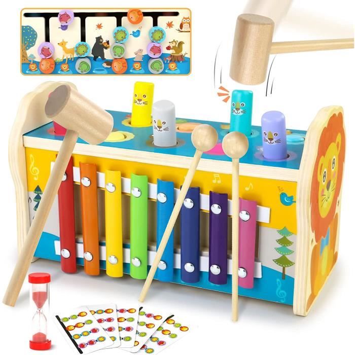 Jouet bébé 4 en 1 - ZGEER - Xylophone en bois - Labyrinthe danimaux - Cadeau de Noël - 12 mois et plus