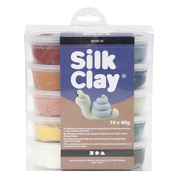 Pâte à modeler - Silk Clay - Assortiment de 10 pots - 40 g chacun - Multicolore - Douce et légère