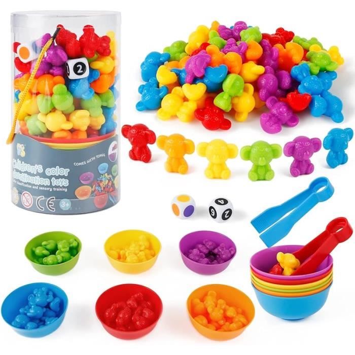 Jeux Montessori - Koala - Jouet de Tri et Comptage - 48 Koalas - 6 Couleurs Vives - 2 Pinces Jumbo