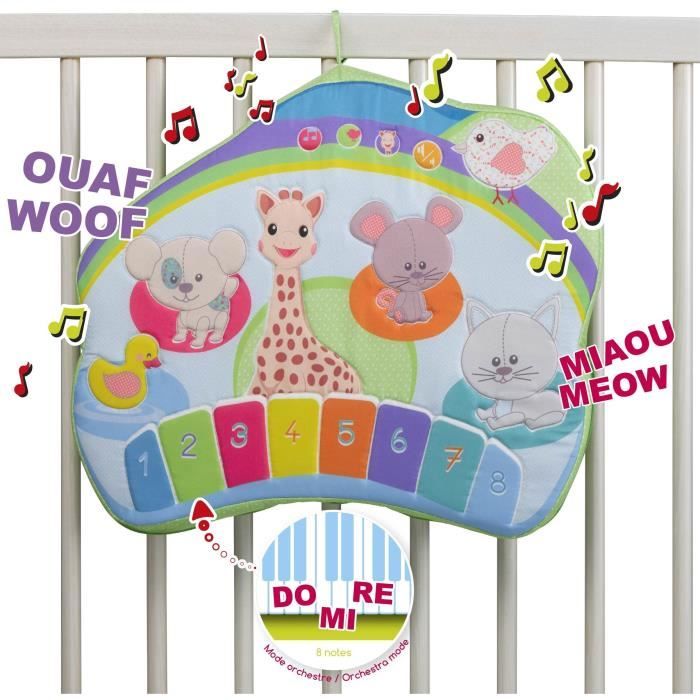 Tableau déveil interactif multifonctions - VULLI - Sophie la girafe - 6 bruits danimaux - 6 mélodies - Piano