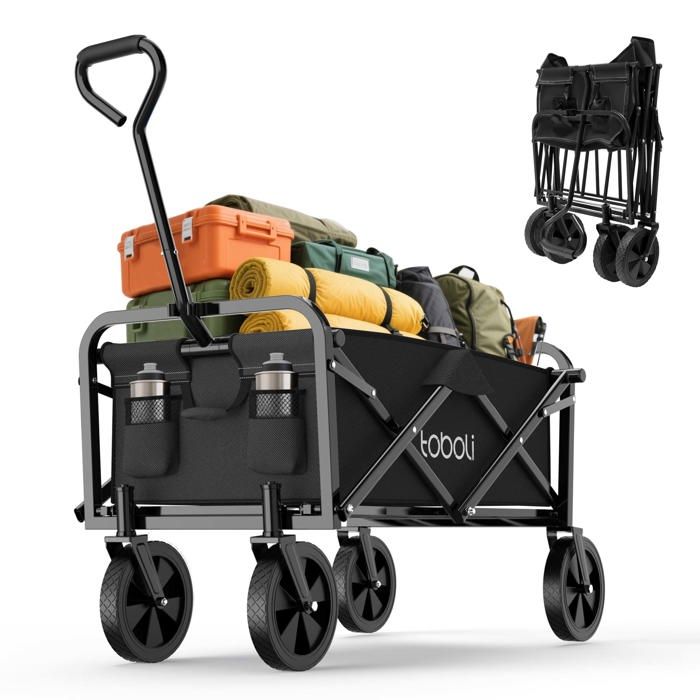 Toboli Chariot de transport Enfant Noir Pliable 100 kg avec Roulettes 1020x505x1010 mm Tout-terrain Transport Outils Plage Jardin Ex