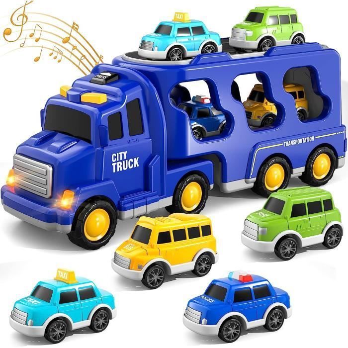 Camion Jouet Enfant - 5 en 1 - Jouet de voiture à friction - Bleu