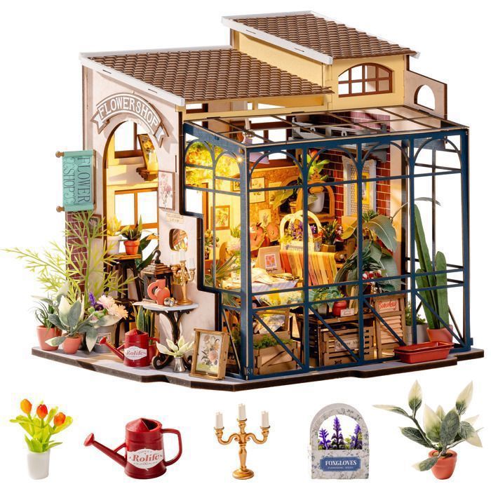 Puzzle 3D en bois - ROBOTIME Maison miniature de la boutique de fleurs dEmily jouet puzzle pour la décoration intérieure