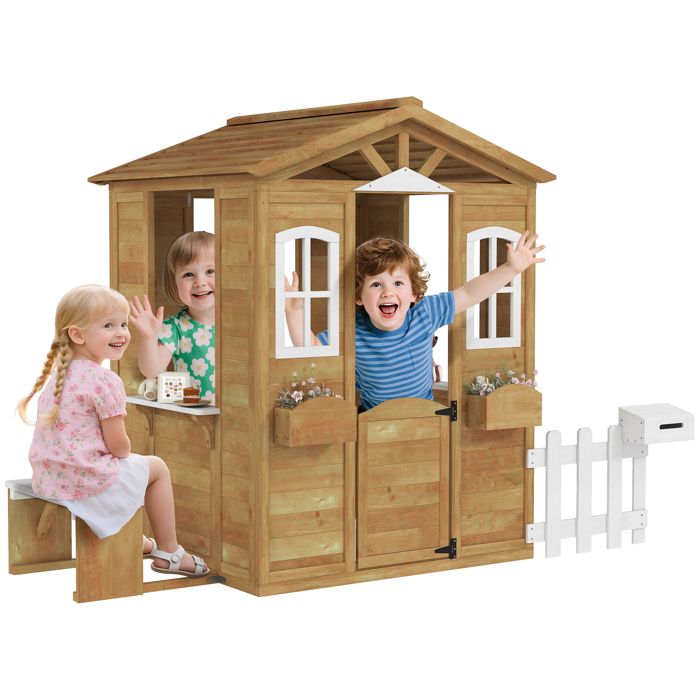Outsunny - Cabane de jeu pour enfant - Bois de sapin - 205x119x140cm - Jaune