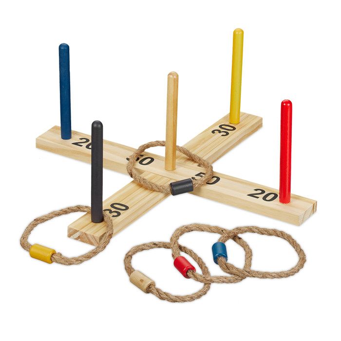 Relaxdays Jeu de lancer d’anneaux loisir d’agilité pour petits et grands jeter des cercles intérieur jardin nature