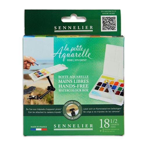 Peinture aquarelle - Fine - Boîte 18 demi-godets - Sennelier - La petite aquarelle - Mains libres