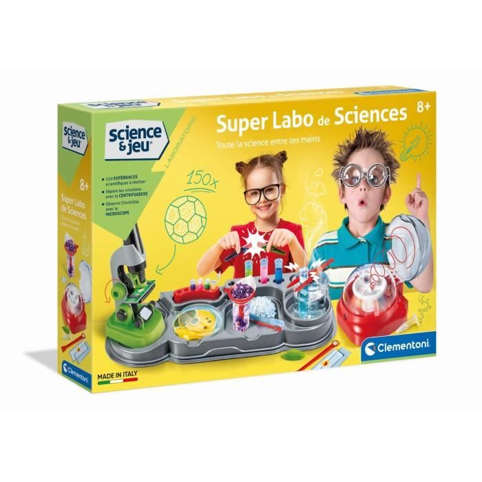 Clementoni - Science & Jeu - Super labo de sciences - Microscope centrifugeuse et autres accessoires - Dés 8 ans