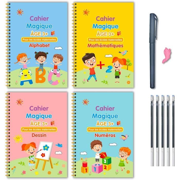 Cahiers dexercices magiques écriture et calligraphie - Cahiers dactivités pour enfants 4 à 6 ans - Cahiers de vacances réutilisabl