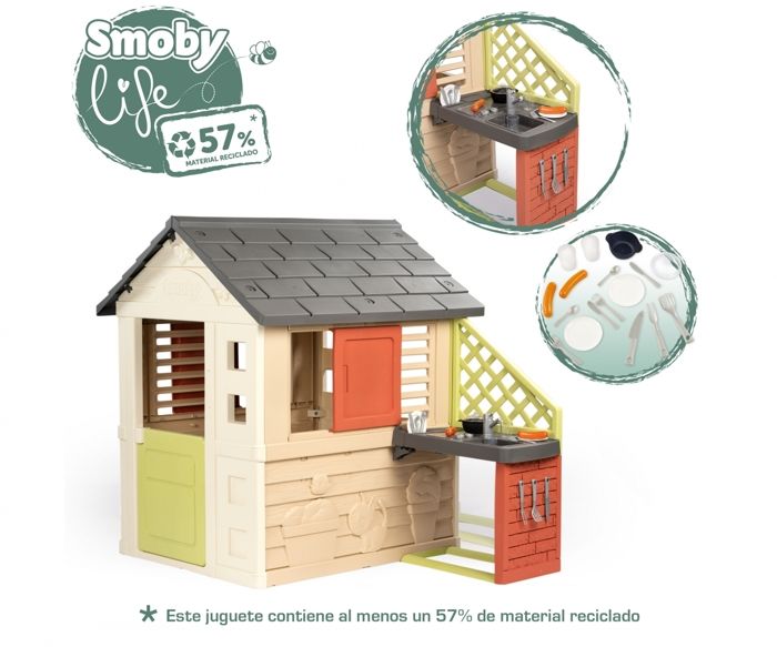 Maison de jeu - SMOBY - Maison Nature + Cuisine - Plastique recyclé - Résistante aux intempéries - 2 ans et plus