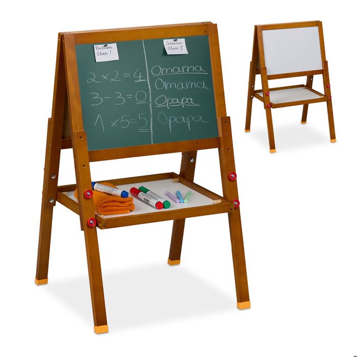 Reladays Tableau blanc et noir pour votre enfant magnétique réglable en hauteur 65-77 x 39 x 445 cm marron