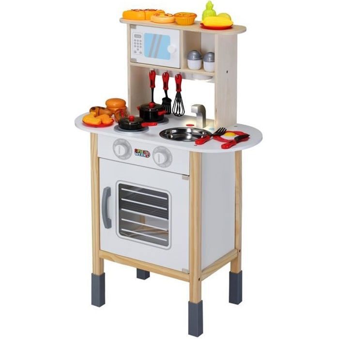 Cuisine pour enfants bois 57x295x77/83cm dinette cuisinière réglable hauteur 35 accessoires jeu éducatif enfant jouet d’imitation