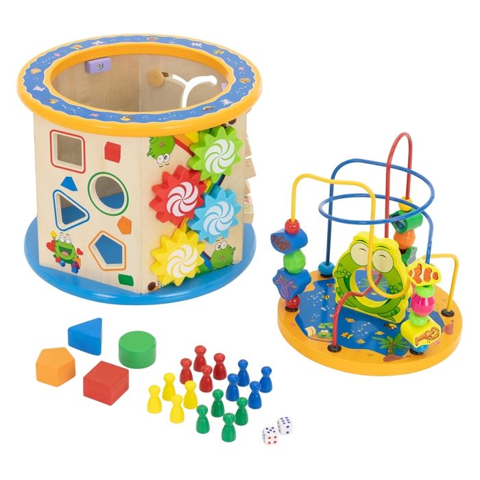 Joyz Cube de Motricité 8en1 Bois Jouet Montessori à Partir de 1 an Cubes dActivités Multifonctions Boucle de Motricité Jouet
