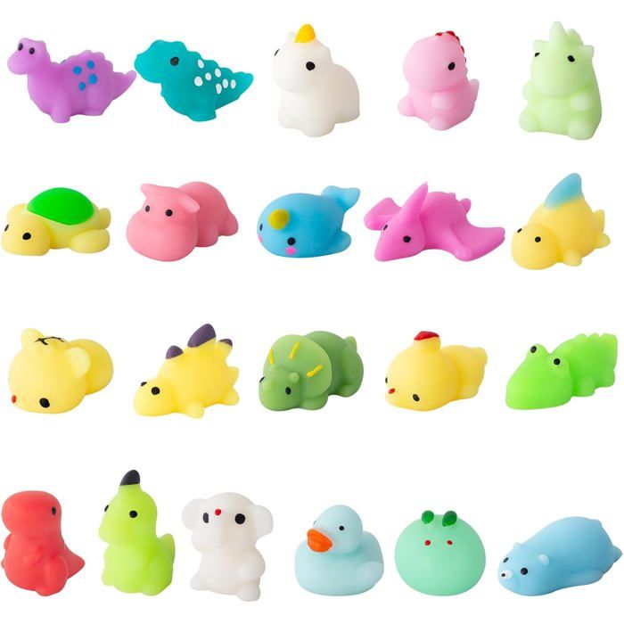 Lot 21 Mini Squishies Kawaii Mochi Jouets Anti-Stress Mignons Dinosaures Fidget Récompense et Cadeau Anniversaire Enfant