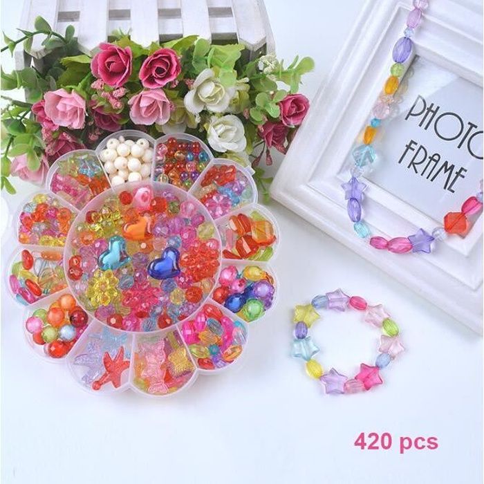 Kit de perles en acrylique SWAREY pour la fabrication de bijoux - Enfant 3 à 18 ans - Fille - Couleurs variées