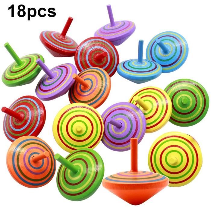 Jouets pour Enfants - Toupie en Bois Coloré - 18 PCS - 3 ans et plus - Mixte