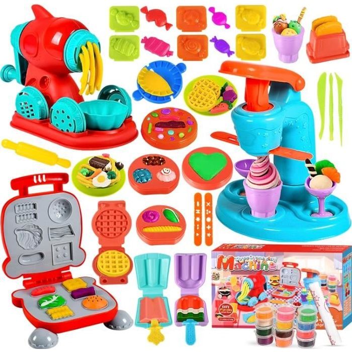 Jouets en pâte à modeler - Multicolore - 51 pièces - Hamburgers et Pizzas - Outils variés - À partir de 3 ans
