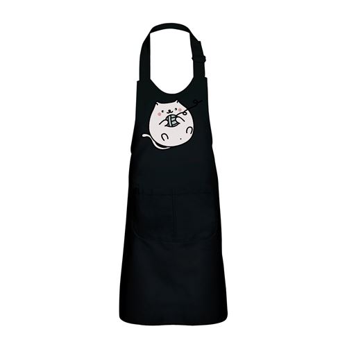 Fabulous Tablier Cuisine Enfant 2 Poches Noir Chat Pusheen Pelotte de Laine Dessin Kawai - Haut de gamme