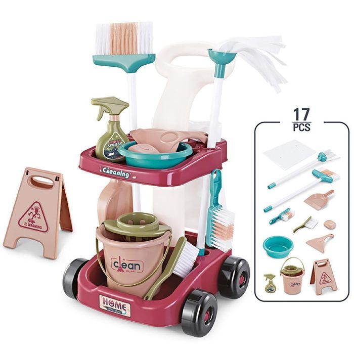 Ensemble De Nettoyage pour Enfant PIMPIMSKY 17 Pièces Jeu de Rôle Jouet Ménager Jouet dimitation Chariot de Ménage Enfant