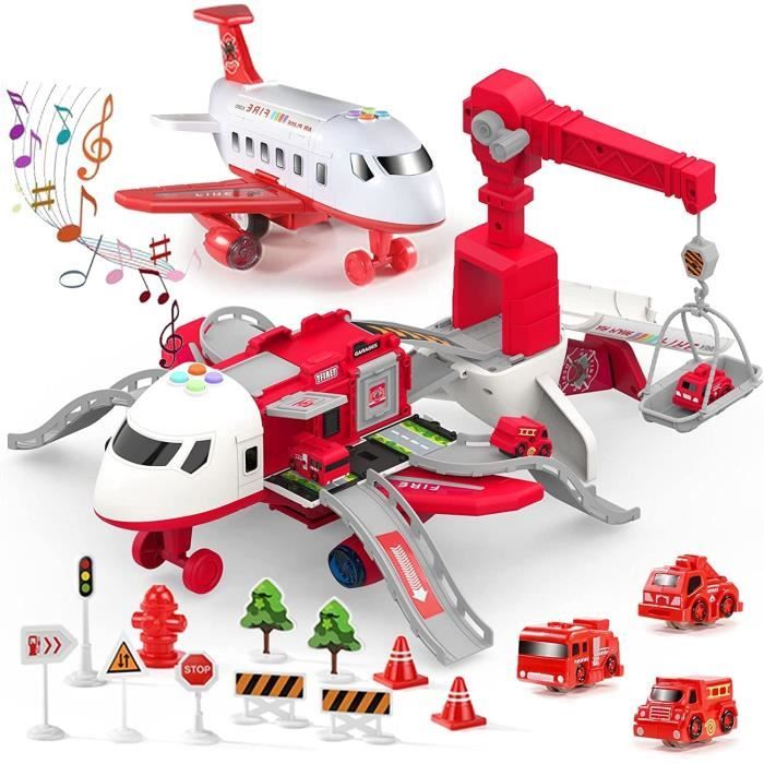 Jouet davion cargo - AMOUNE - Lumières et musique - 1 avion et 3 voitures - Pour enfants de 3 à 7 ans