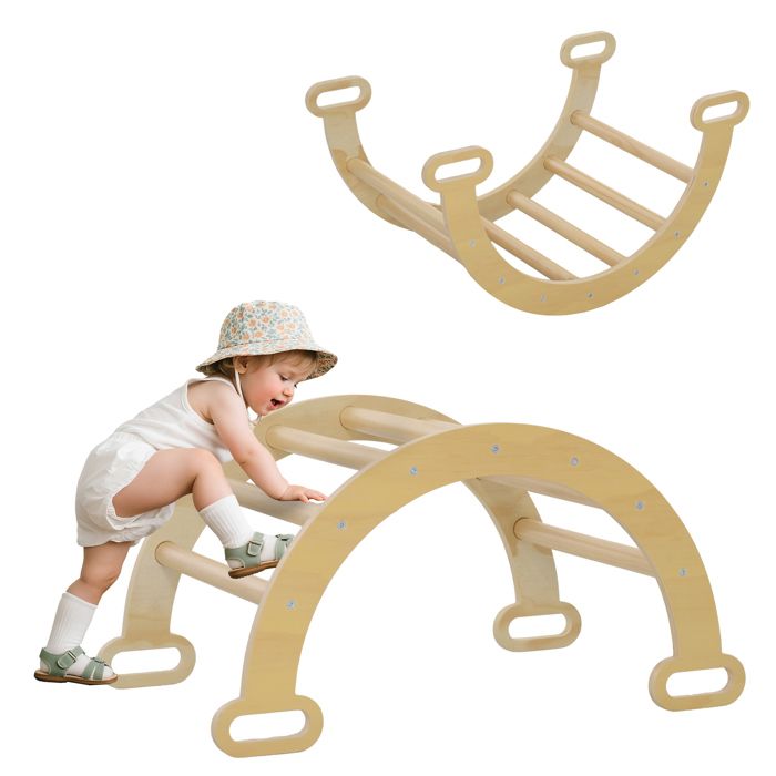 Arche escalade enfants AIYAPLAY bascule en bois dintérieur pour garçons & filles tout-petits de 18 à 48 mois bois naturel