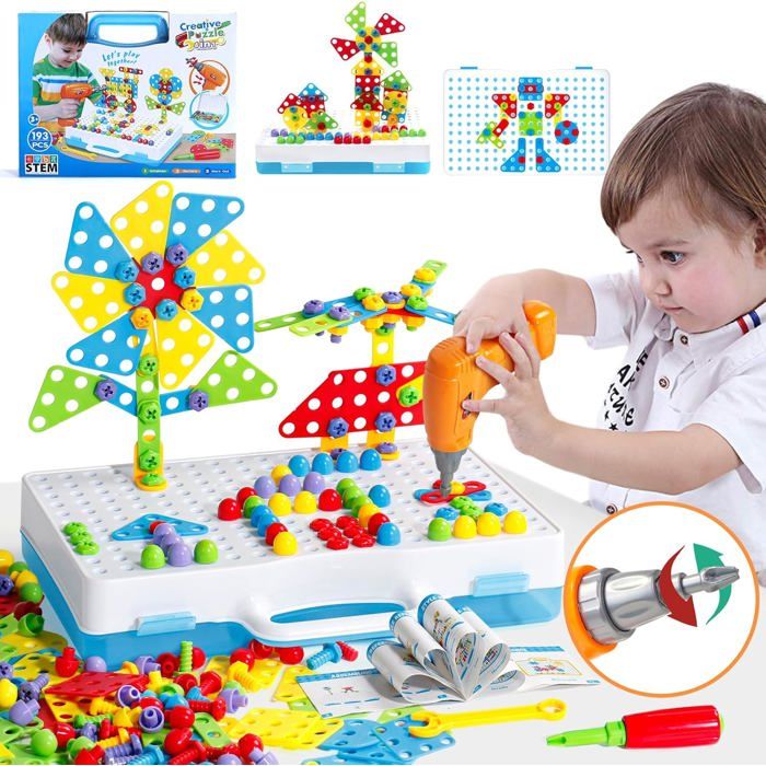 Jouet Enfant 3 Ans - Puzzle Enfants 3 Ans Mosaique Enfant Jeux 3 4 5 Ans Etabli Bricolage Puzzle 3D avec Perceuse Visseuse