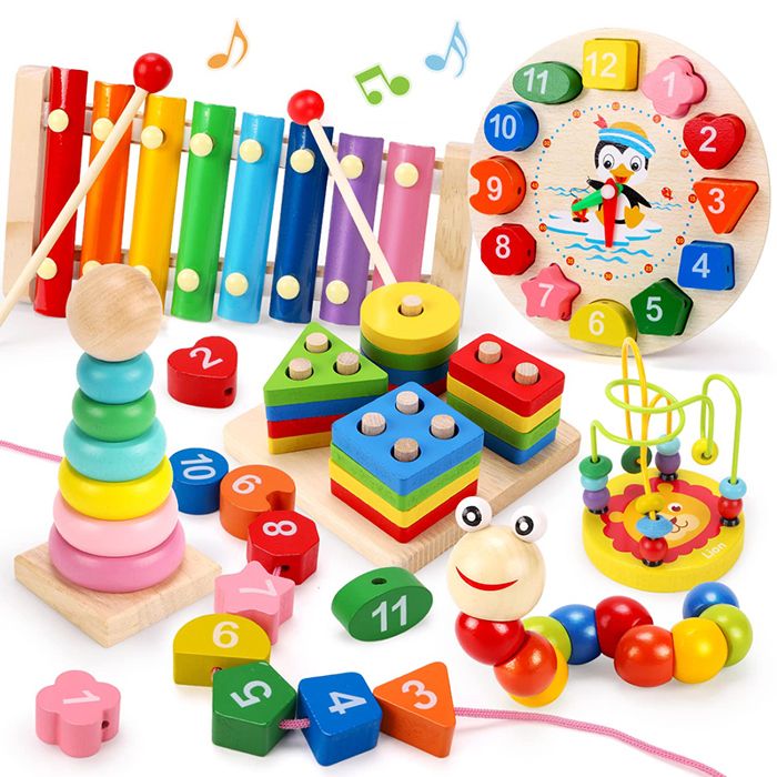 Ensemble de jouets en bois Montessori pour bébés 6 pièces jeu de puzzle éducatif pour le développement des enfants