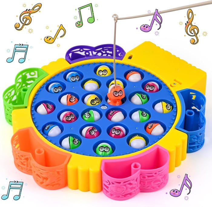 Jeux de Pêche Électriques - KCVV - 24 Poissons - 4 Cannes à Pêche - Jouet Éducatif - Musique Intégrée
