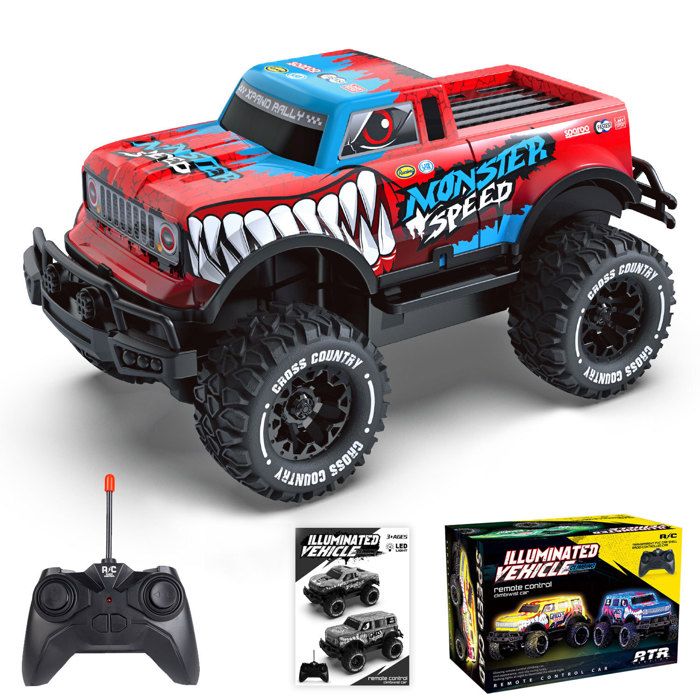Voiture Telecommandé Monster Truck 2.4GHz 25 Km/h Voiture Radiocommandée Tout Terrain avec LED pour Enfant de 4 5 10 Ans