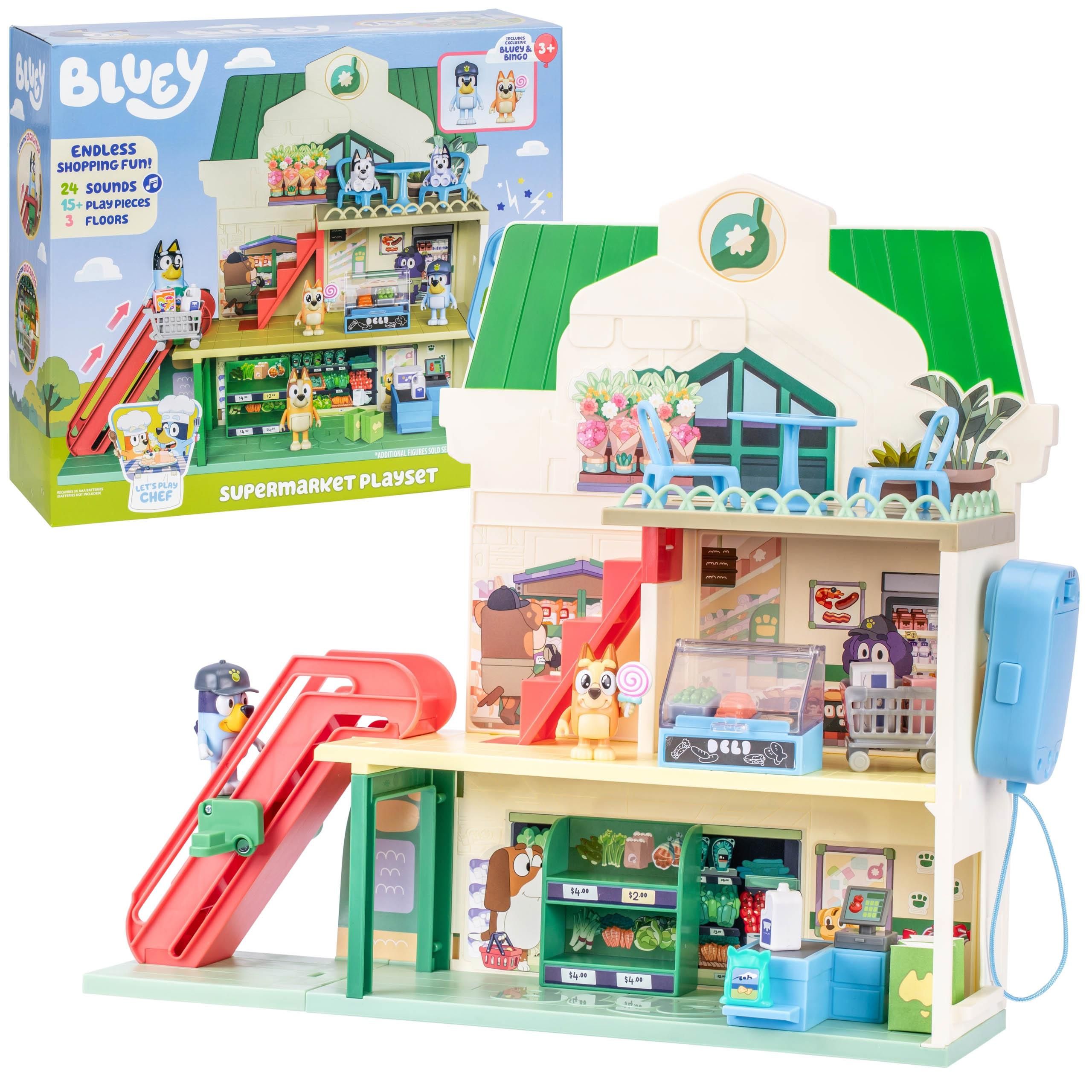 Bluey Grand SET de jeu SUPERMARCHÉ interactif figurines pour enfants ÉLÉMENTS MOBILES 3+