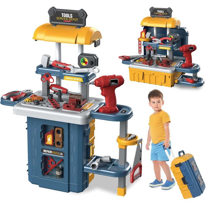 Outils et Etabli pour Enfants Établi 3 en 1 pour enfant Boîte à outils avec forets 46 pièces jouet éducatif pour enfants