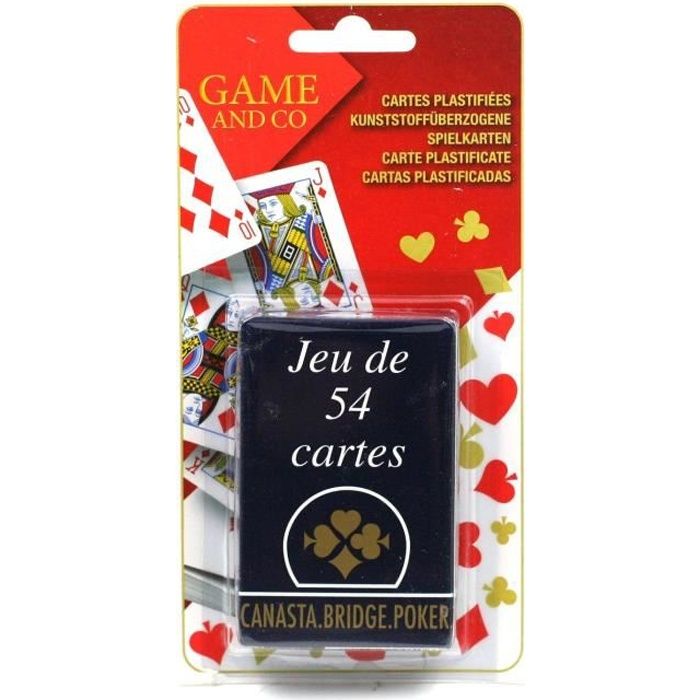 Jeu de 54 Cartes Plastifiées Paquet Bleu