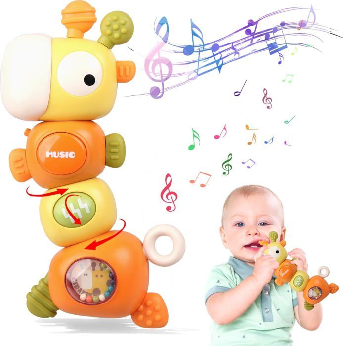 Jouet Sensoriel 4 en 1 Pour Bébé-Montessori Dentition Jouet Bebe de 0 3 6 9 12 18 Mois Nouveaux-Nés-Cadeau Naissance Garcon
