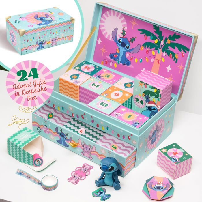 Boîte à souvenirs - PALADONE - Calendrier de lAvent Stitch - 24 surprises - Réutilisable - Pour fans de Disney