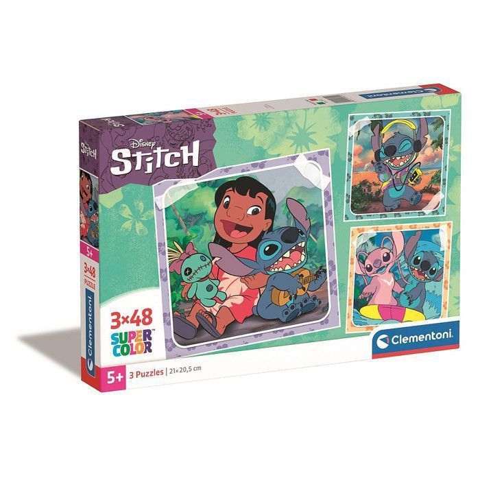 Puzzle enfant Disney Stitch - CLEMENTONI - Lilo et Stitch - Coffret 3 puzzles - 3 x 48 pièces - Total 144 pièces
